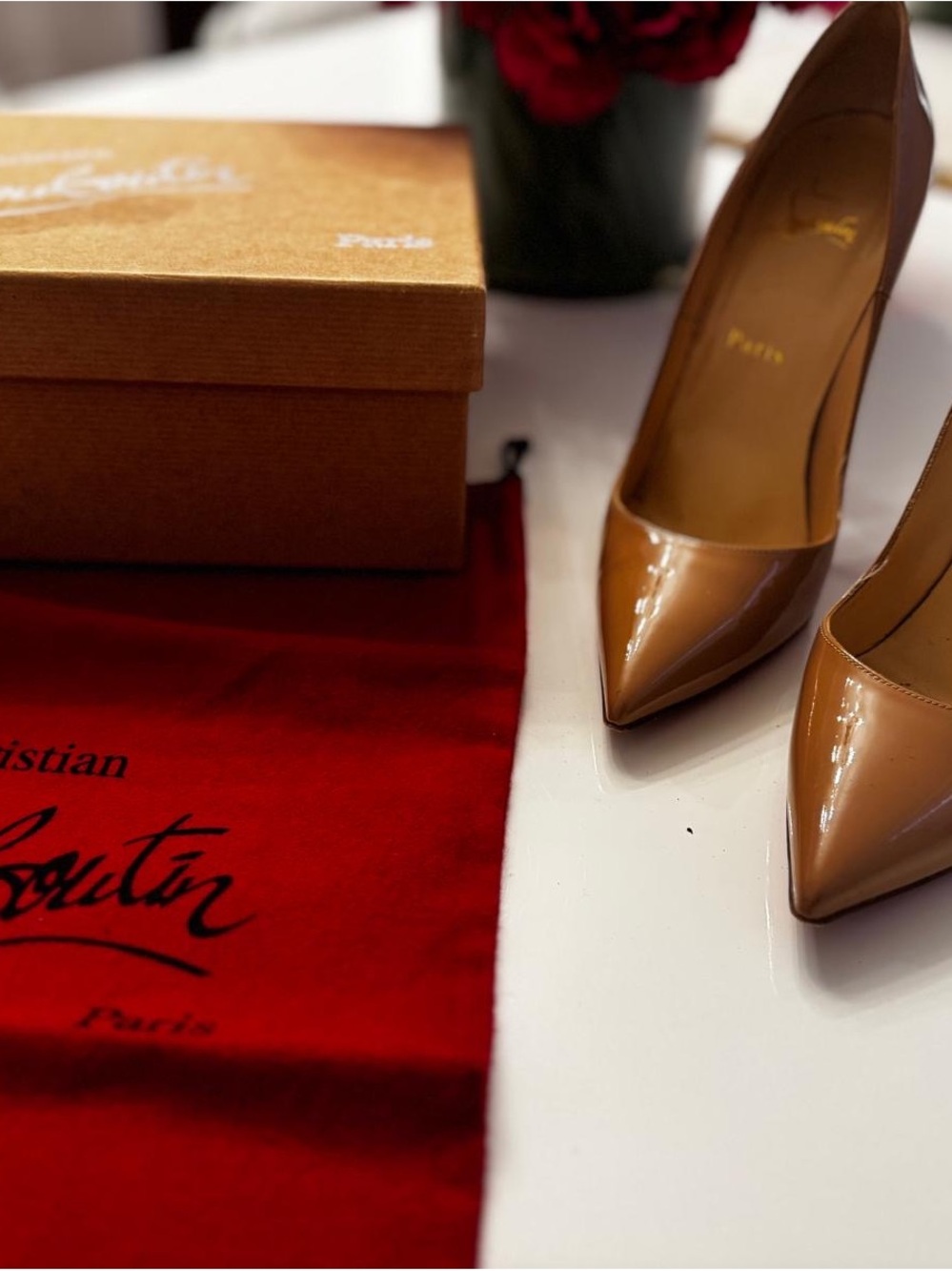Christian Louboutin Patent Camel Pointed-Toe Pumps